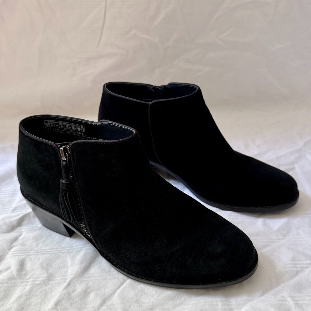 Vionic Serena ankle boots womens 7 black suede side zip comfort minimalist goth